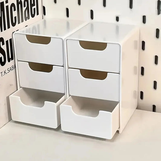 3-Tier Plastic Cosmetic Storage Box Organizer with Drawers