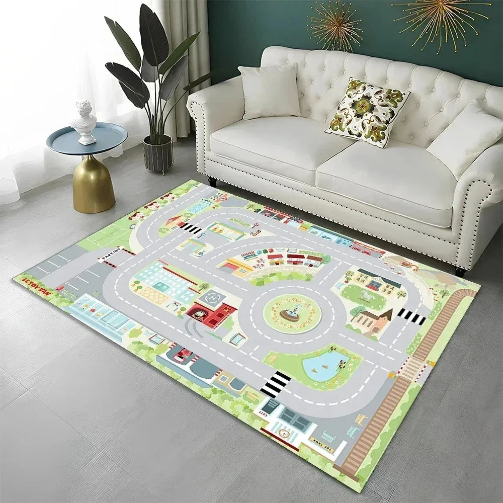 Highway City Child Playmat Traffic Playroom Carpet Rug for Home Living Room Bedroom Doormat Decor,Area Rugs Non-slip Floor Mat
