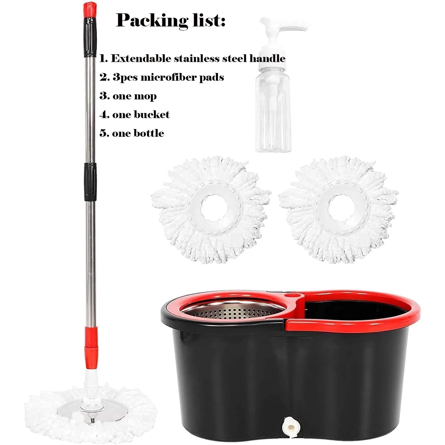 360° Spin Mop Bucket Sets with Wring System in 3 Microfiber Heads, Stainless Steel