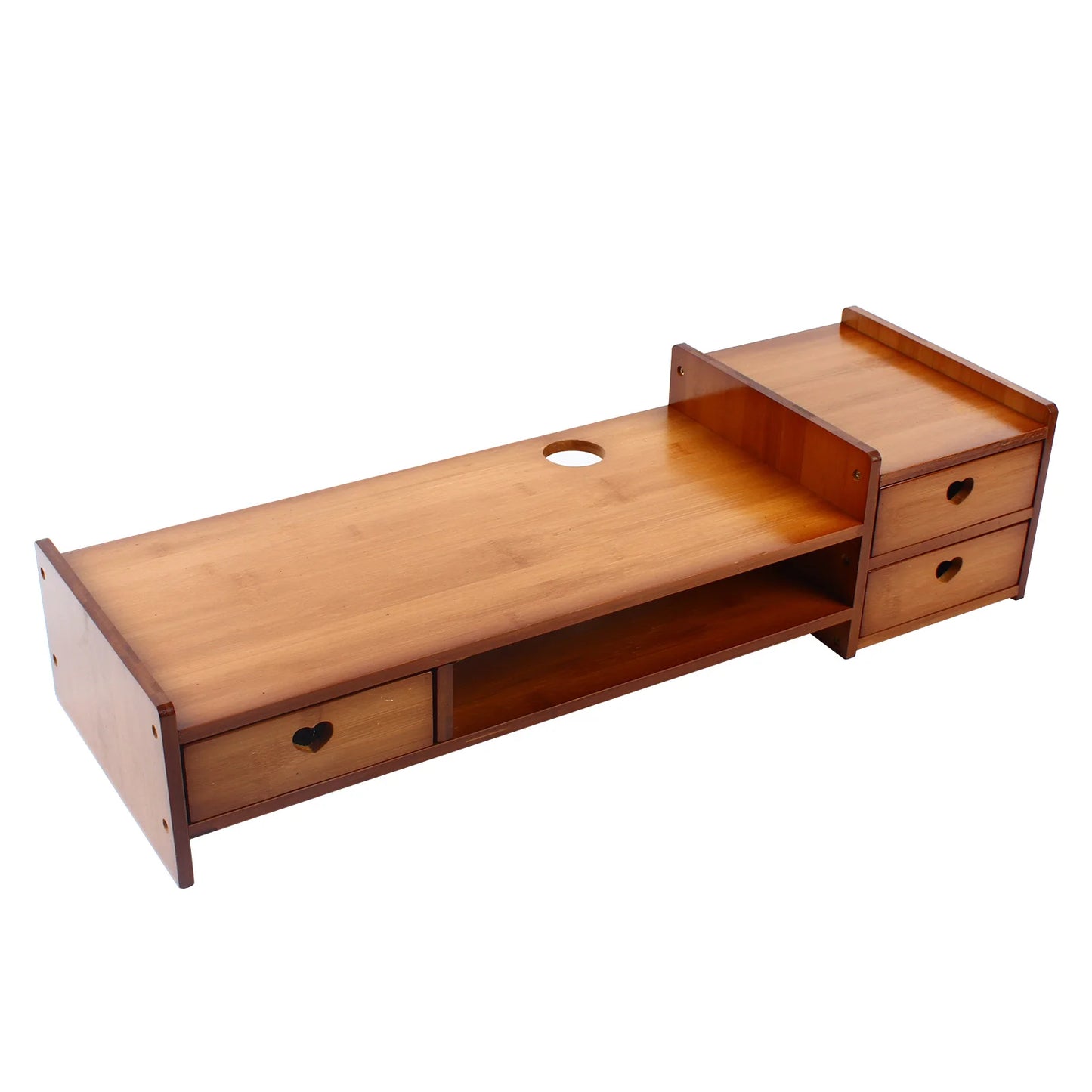 Bamboo Wood Monitor Stand with Storage Organizer Drawers