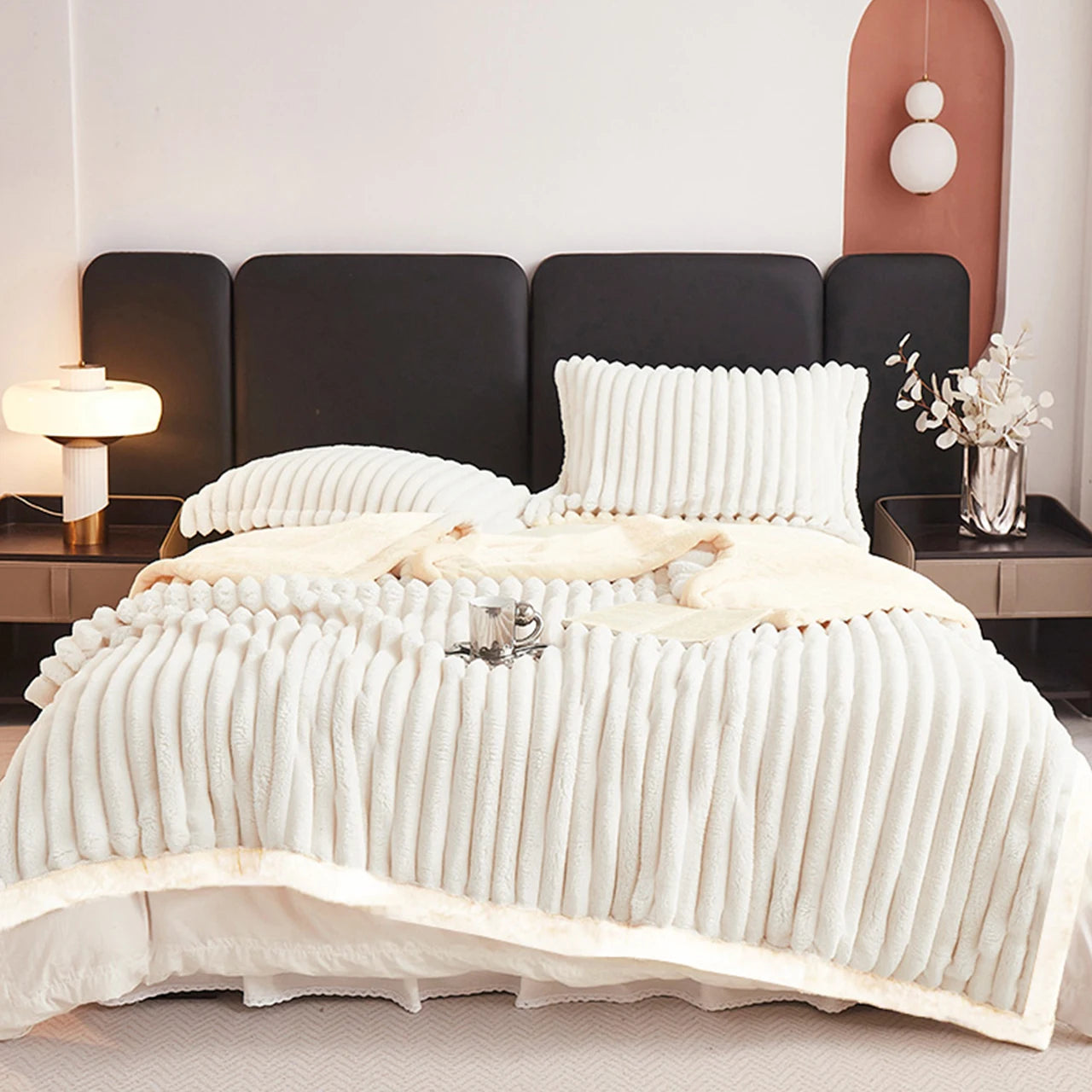 1pc Weighted Fleece Blanket -Soft, Warm, Throw for Bedroom, Car, Sofa,8lbs With Sherpa