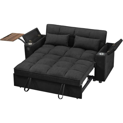 Sleeper Sofa Bed with Adjustable Backrest,, Side Table & USB/-C Ports