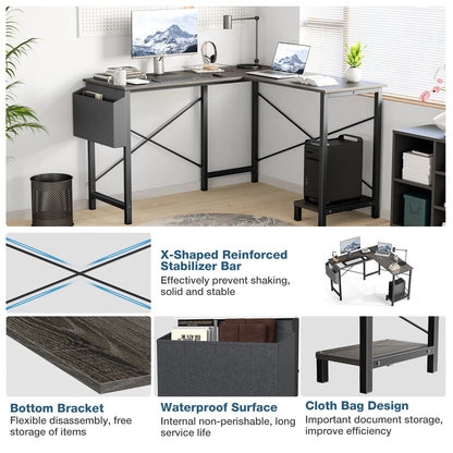 Gaming Corner 50 Inch Office Writing PC Wooden Table with CPU Storage Shelf & Side Bag