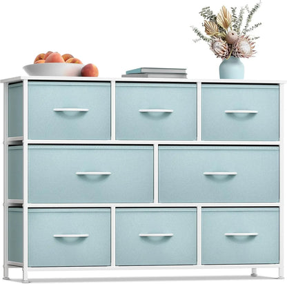 Dresser with 8 Drawers Steel Frame, Wood Top & Handle, Fabric Bins