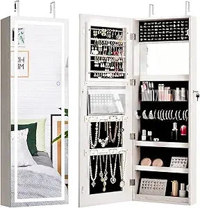 Wall-Mounted Jewelry Cabinet with Touchscreen Lighted Mirror, 47.2" Full-Length, Lockable,