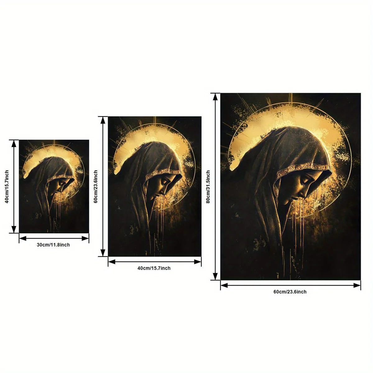 3pcs Religious Canvas Art Set - Golden Cross, Virgin Mary & Jesus, Solemn & Mystical Christian Wall Decor with Wooden Frame, 2D