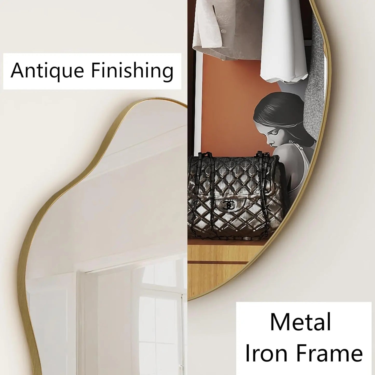 Mirror Decorative, 20x36" Antique-Gold Asymmetrical Abstract Mirrors