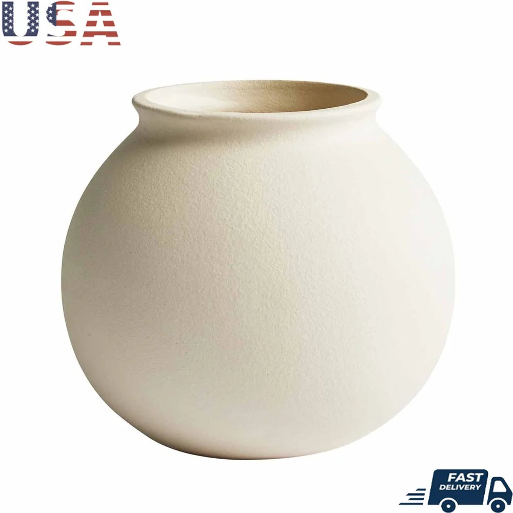Ceramic Round Vase Decorative Home Décor  Display 6.69 inch Elegant Centerpiece