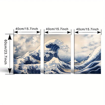 3pcs Great Wave Inspired Ocean Canvas Wall Art  Painting