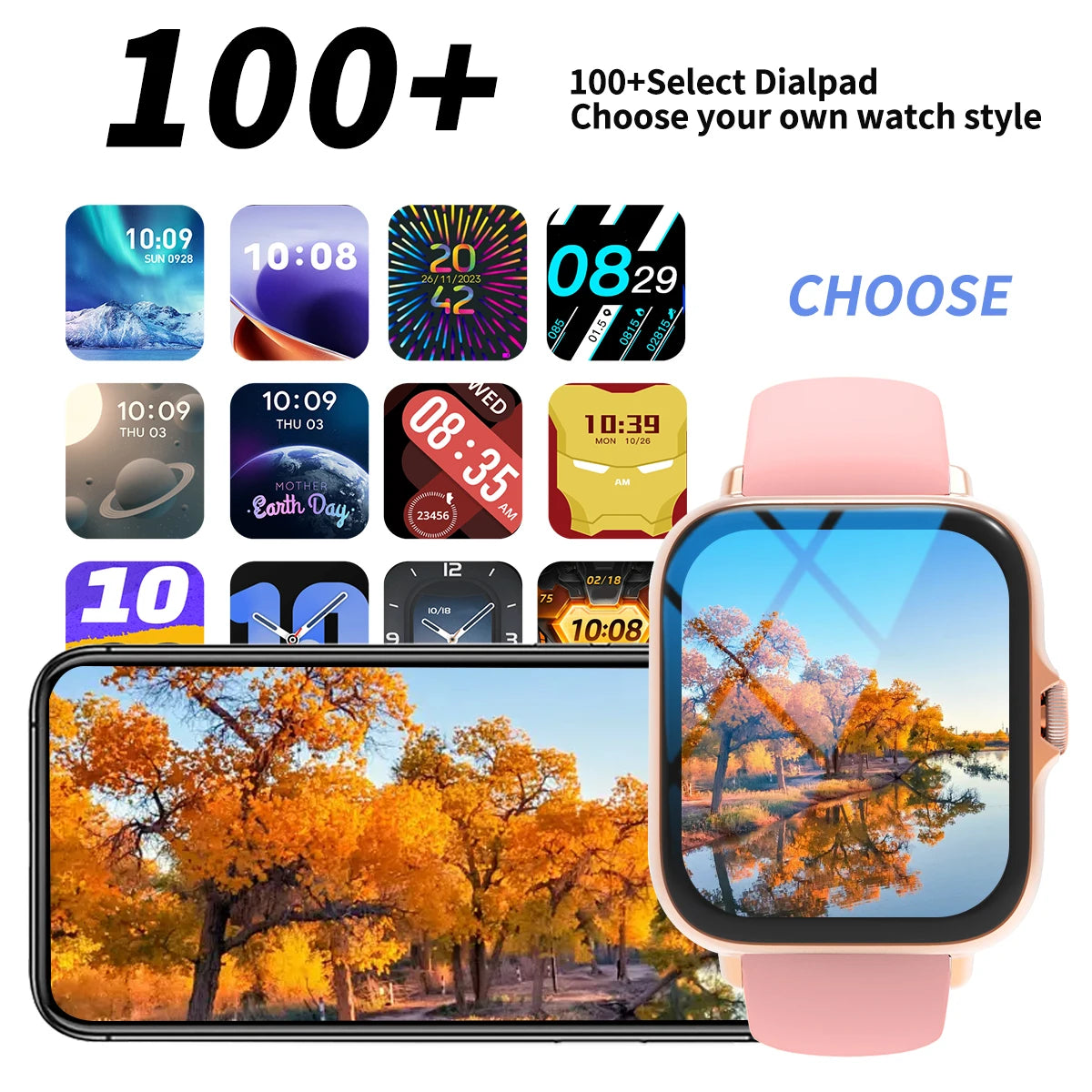 Smart watch with full touch screen, call, message reminder, compatible with iPhone/android mo