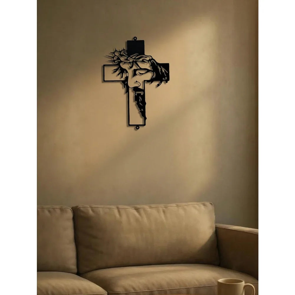 Jesus Metal Cross Wall Sculpture – Christian Decor –