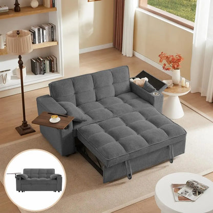 Sleeper Sofa Bed with Adjustable Backrest,, Side Table & USB/-C Ports