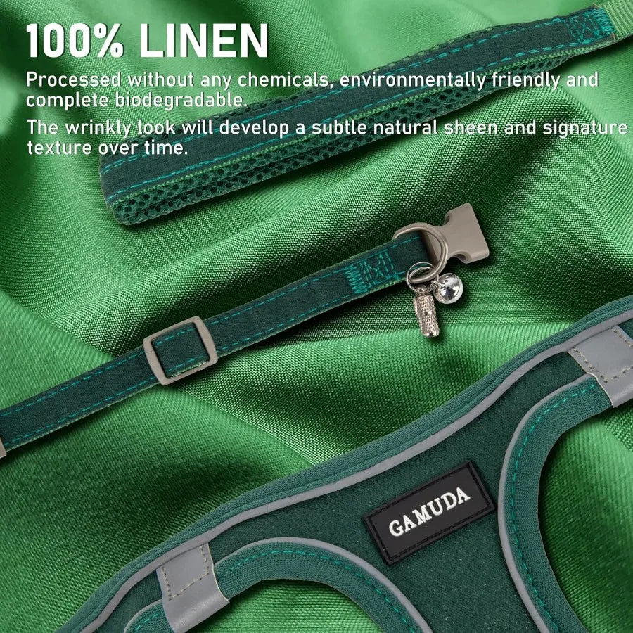 Small Pet Harness Collar and Leash Set for Puppy and Kitten Soft Mesh Linen Fabric Reflective
