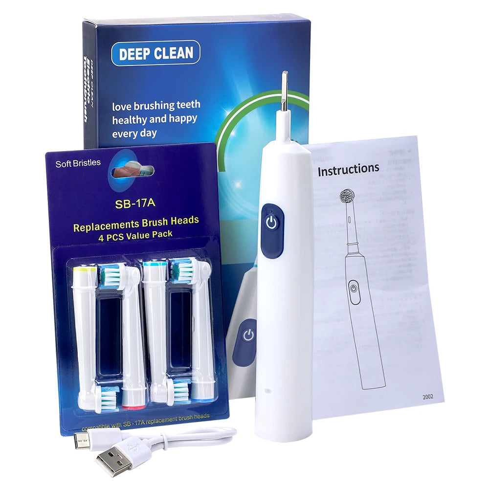 Rechargeable Rotary Toothbrush with 4 Heads, 5 Modes Setting Teeth Whitening Oral Car