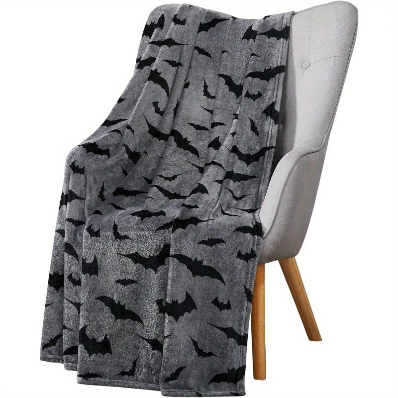 Black and Gray  Throw Blanket - Bats on Velvet Soft Fleece, Extra Large 70"x50"