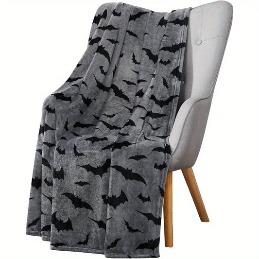 Black and Gray  Throw Blanket - Bats on Velvet Soft Fleece, Extra Large 70"x50"
