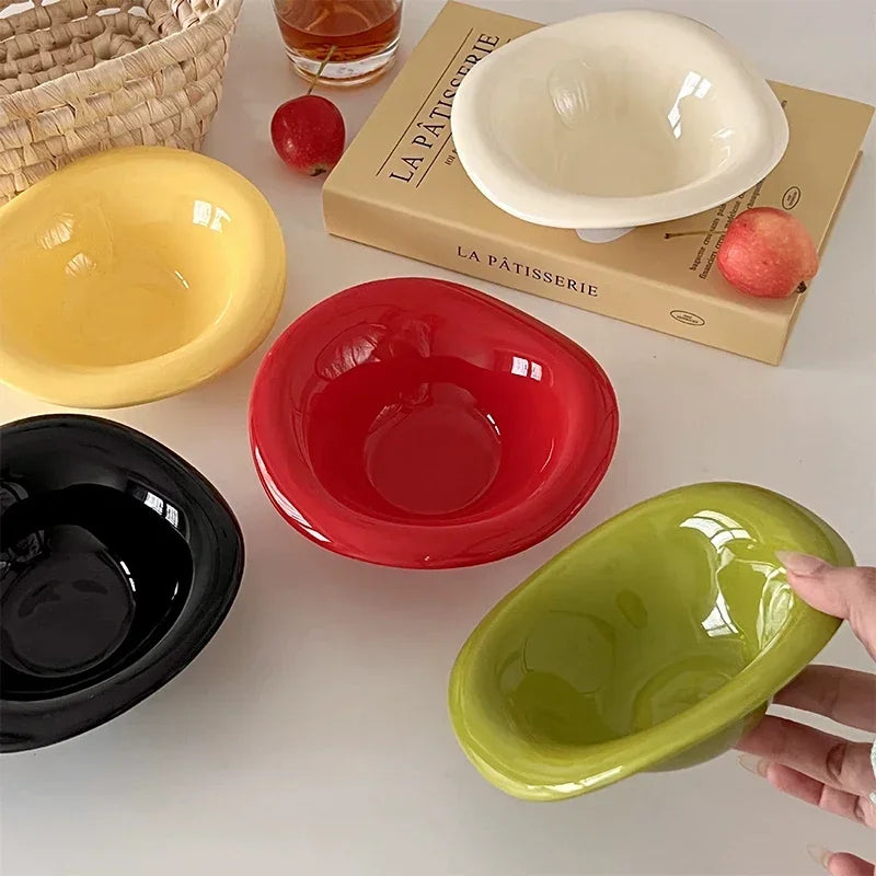 Ins Ceramic Saucer Korean Style Dessert Yogurt Oats Bowl Cream Color Fruit