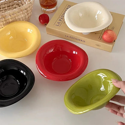 Ins Ceramic Saucer Korean Style Dessert Yogurt Oats Bowl Cream Color Fruit