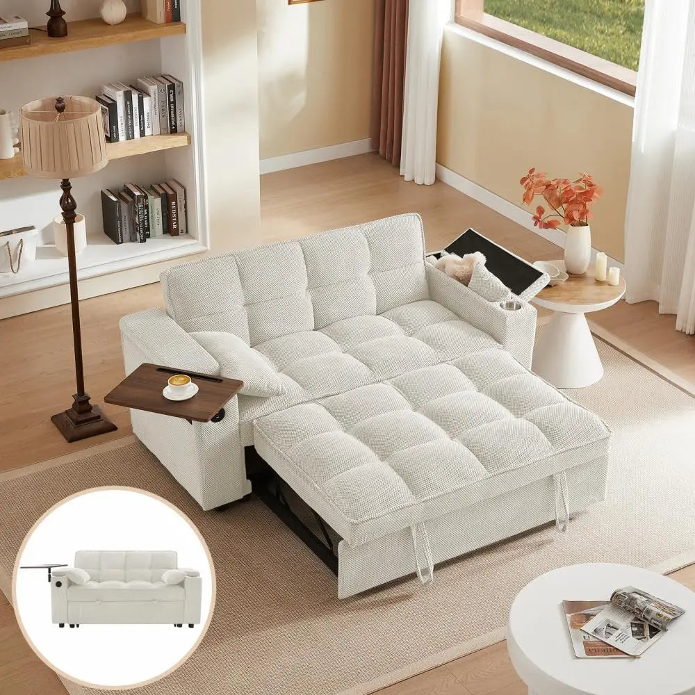 Sleeper Sofa Bed with Adjustable Backrest,, Side Table & USB/-C Ports