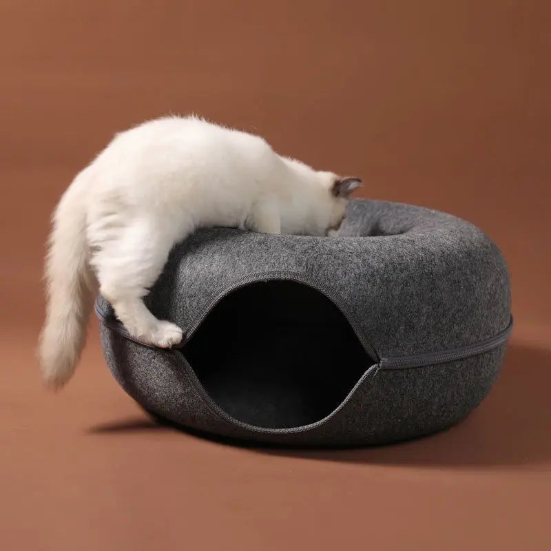 Donut Cat Bed Interactive Tunnel Pet Felt Indoor  House Kitten Training Toy