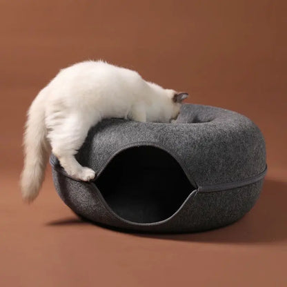 Donut Cat Bed Interactive Tunnel Pet Felt Indoor  House Kitten Training Toy