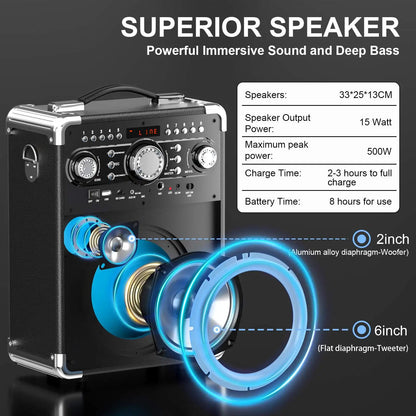 Portable Karaoke  Bluetooth Speaker, Suitable for Outdoor Activities, Parties