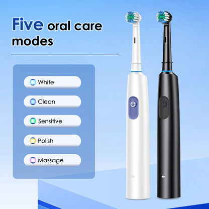 Rechargeable Rotary Toothbrush with 4 Heads, 5 Modes Setting Teeth Whitening Oral Car
