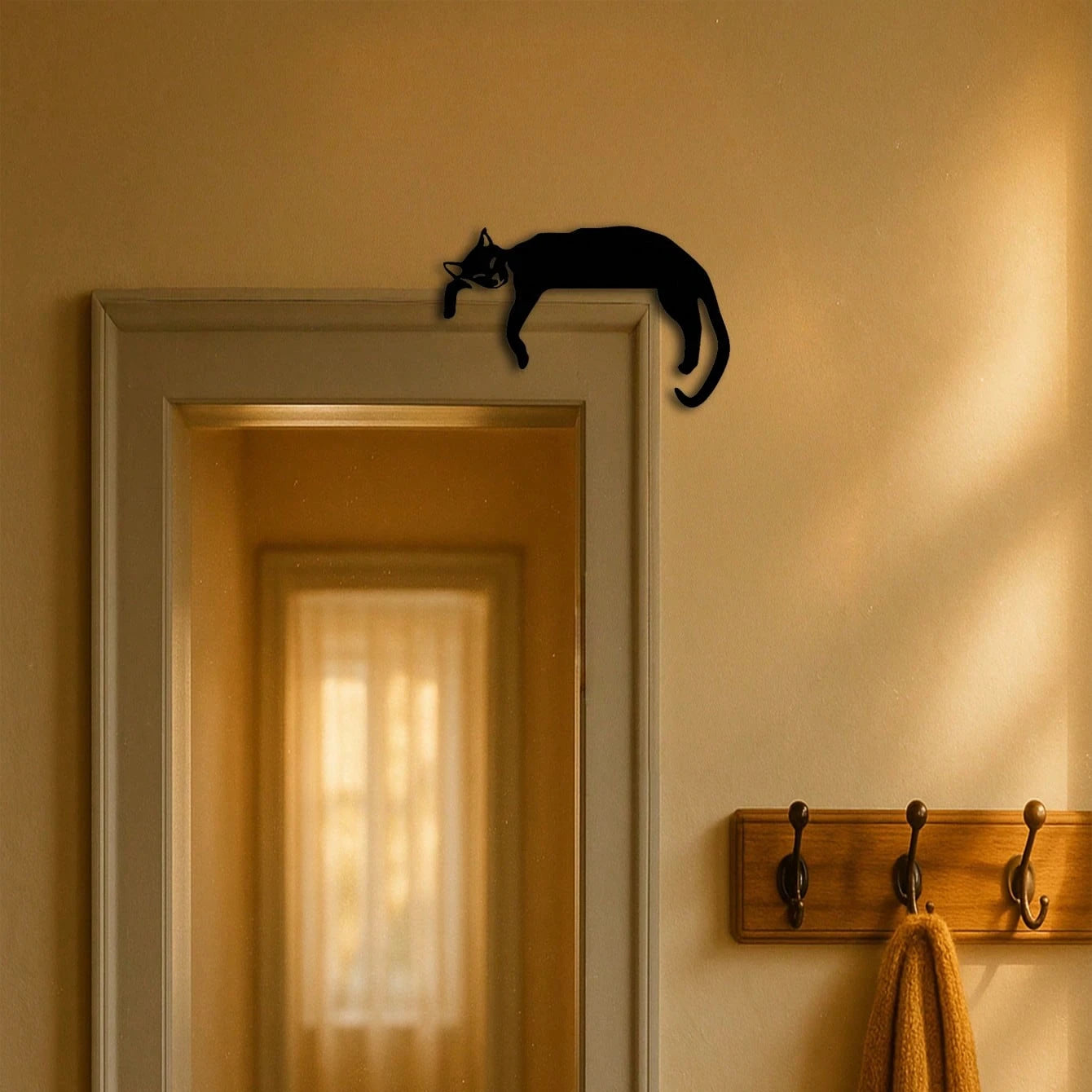 Gothic Boho Black Cat Silhouette Wall Art – Versatile Decor for Spooky Seasons