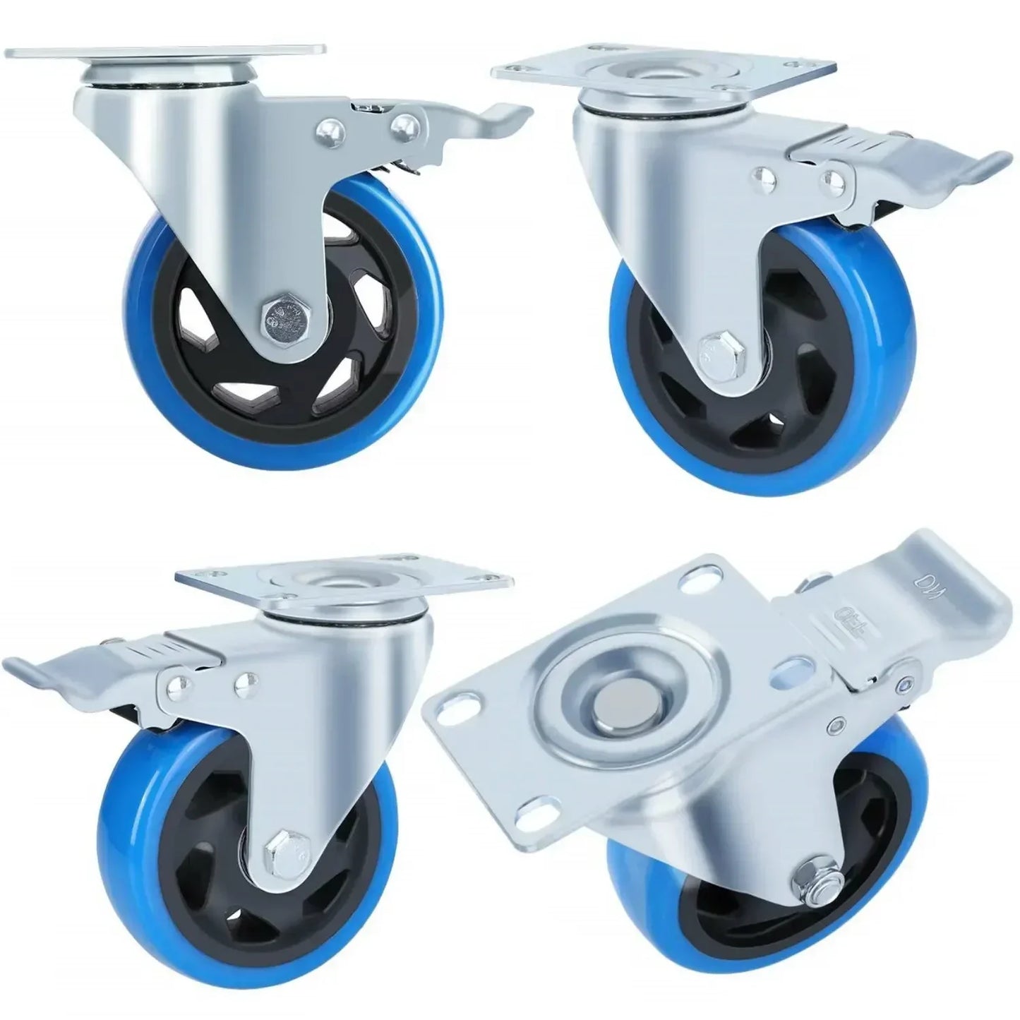 Fixkit 4x 100mm Swivel Castors with Brake Heavy Duty Castors 150kg Per Castor