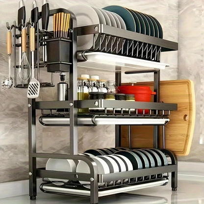 Dish Rack, Three-Tier Space-Saving Kitchen Countertop Utensil Holder