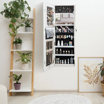 Wall-Mounted Jewelry Cabinet with Touchscreen Lighted Mirror, 47.2" Full-Length, Lockable,