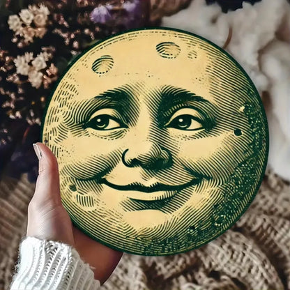 "Smiling Moon" Vintage Metal Tin Sign – Wall Art.