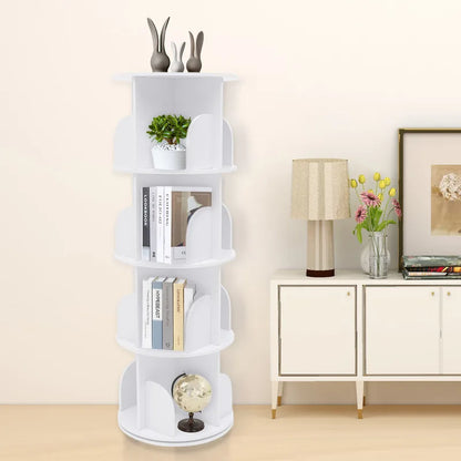 Wood White 4-layer Rotating Bookshelf Children Bookcases