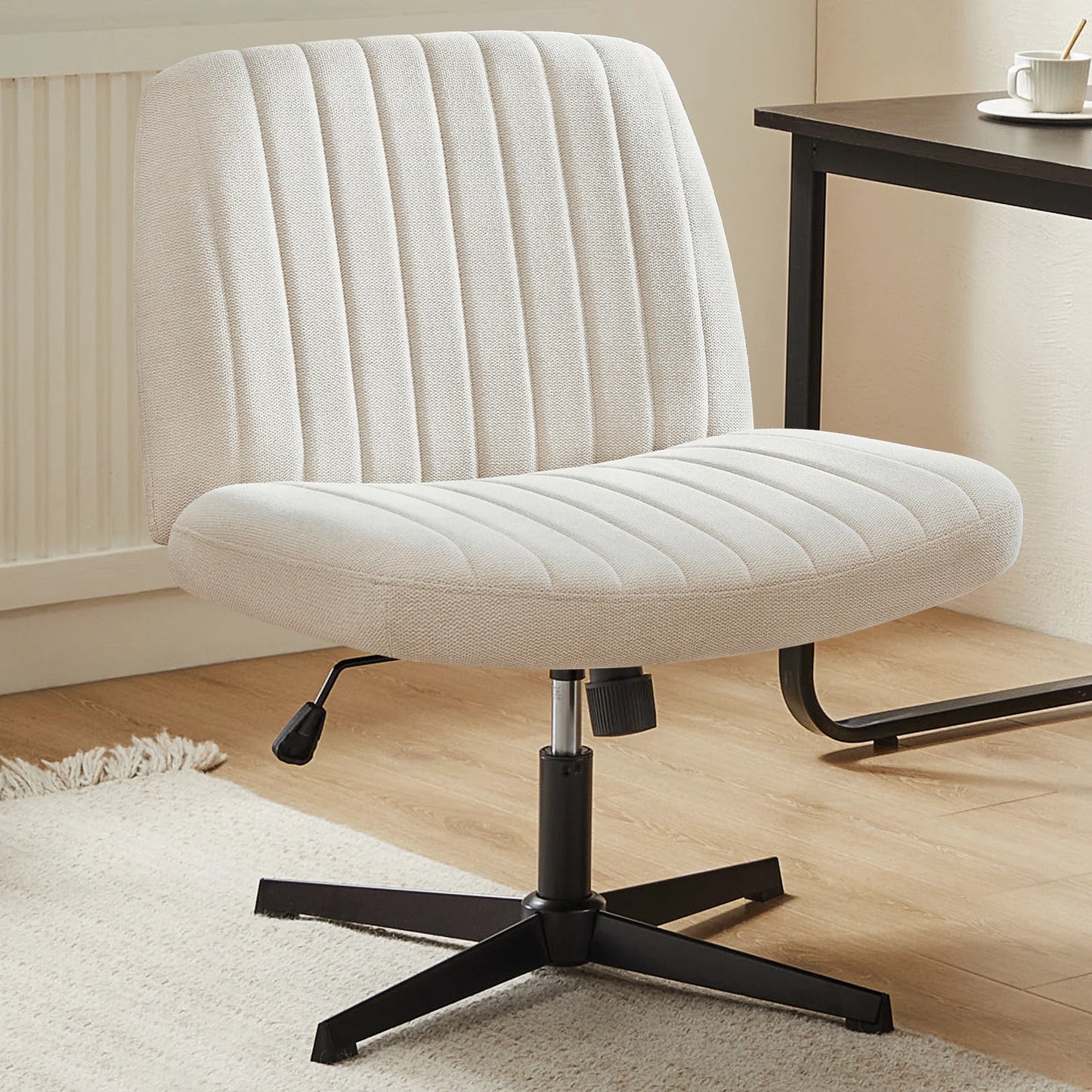 Adjustable Swivel Cross Legged Armless Wide Desk Chair