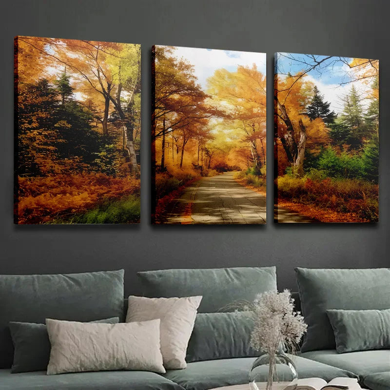 3pcs Autumn Leaves Canvas Paintings, Framed, Fall Colors , Wall Art,