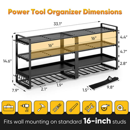 Power Tool Organizer Wall Mount,  Heavy Duty Drill Holder, 4 Layer Garage and Storage,