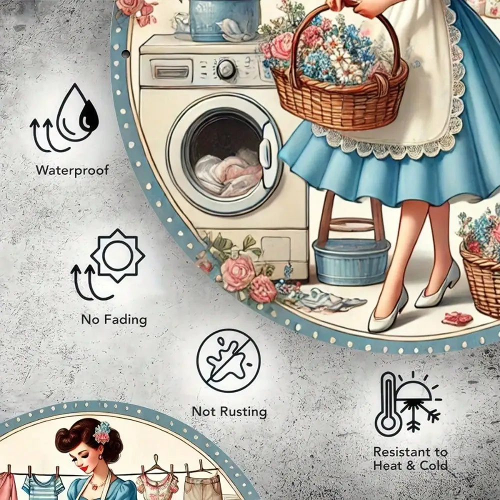 1pc 8x8" Vintage Washing Girl Metal Sign,Home/,Wall Sculpture