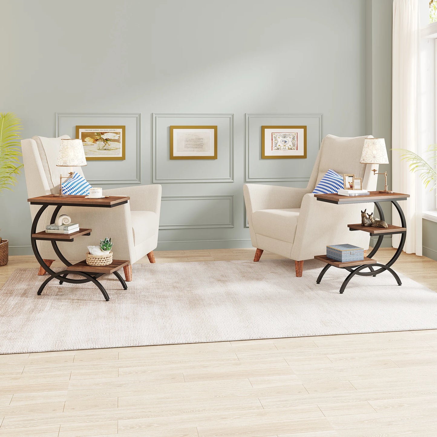 C-Shaped End Table, 3-Tier Small Table