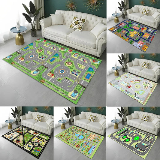 Highway City Child Playmat Traffic Playroom Carpet Rug for Home Living Room Bedroom Doormat Decor,Area Rugs Non-slip Floor Mat