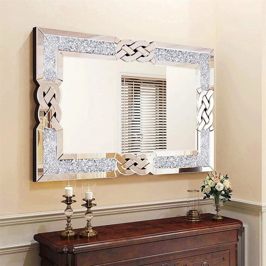 90/100/120CM Large Crystal Crush Diamond Mirror Vanity Silver Decorative