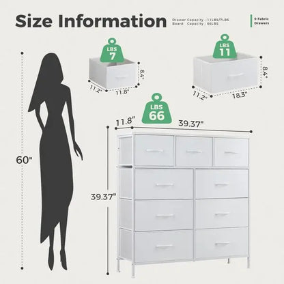 Dresser 9 Fabric Storage Drawer Wardrobe Tall Chest Organizer