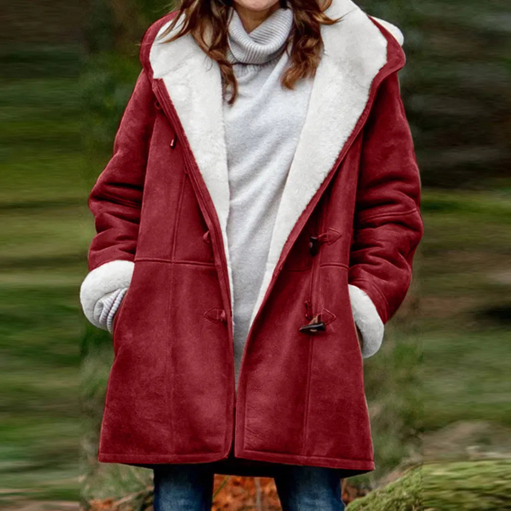 Ladies Hooded Warm OutwearCoat, Winter Plus Size Solid Velvet