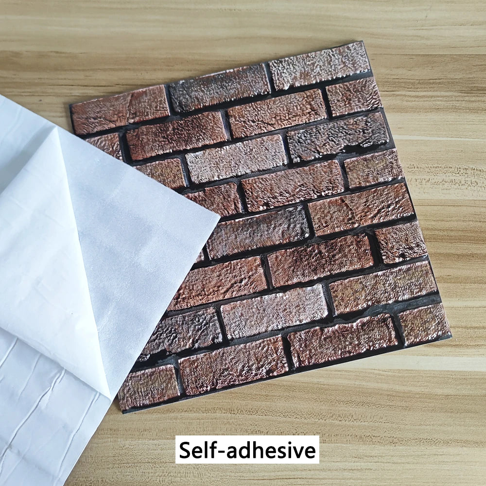 20PCS Of Brown Brick Pattern Self-adhesive Wall Sticker,3D Foam Panel,