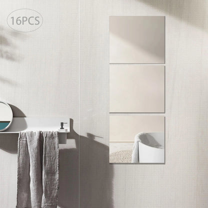16 PCS Home Gym Mirror Tiles, 14'' x 12'', Large Frameless Wall Mirror