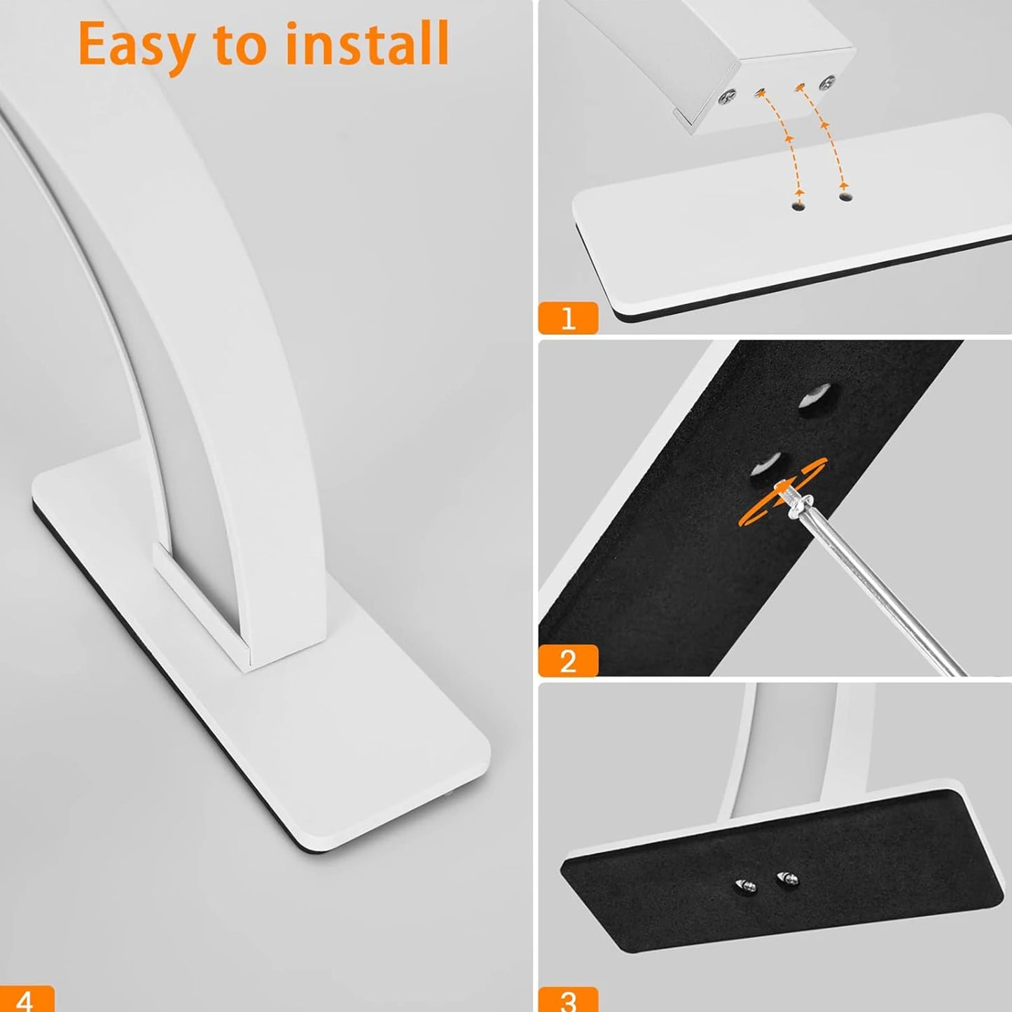 22-inch desk lamp, half-moon LED light, three colors of light, adjustable brightness