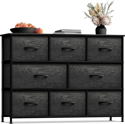 Dresser with 8 Drawers Steel Frame, Wood Top & Handle, Fabric Bins
