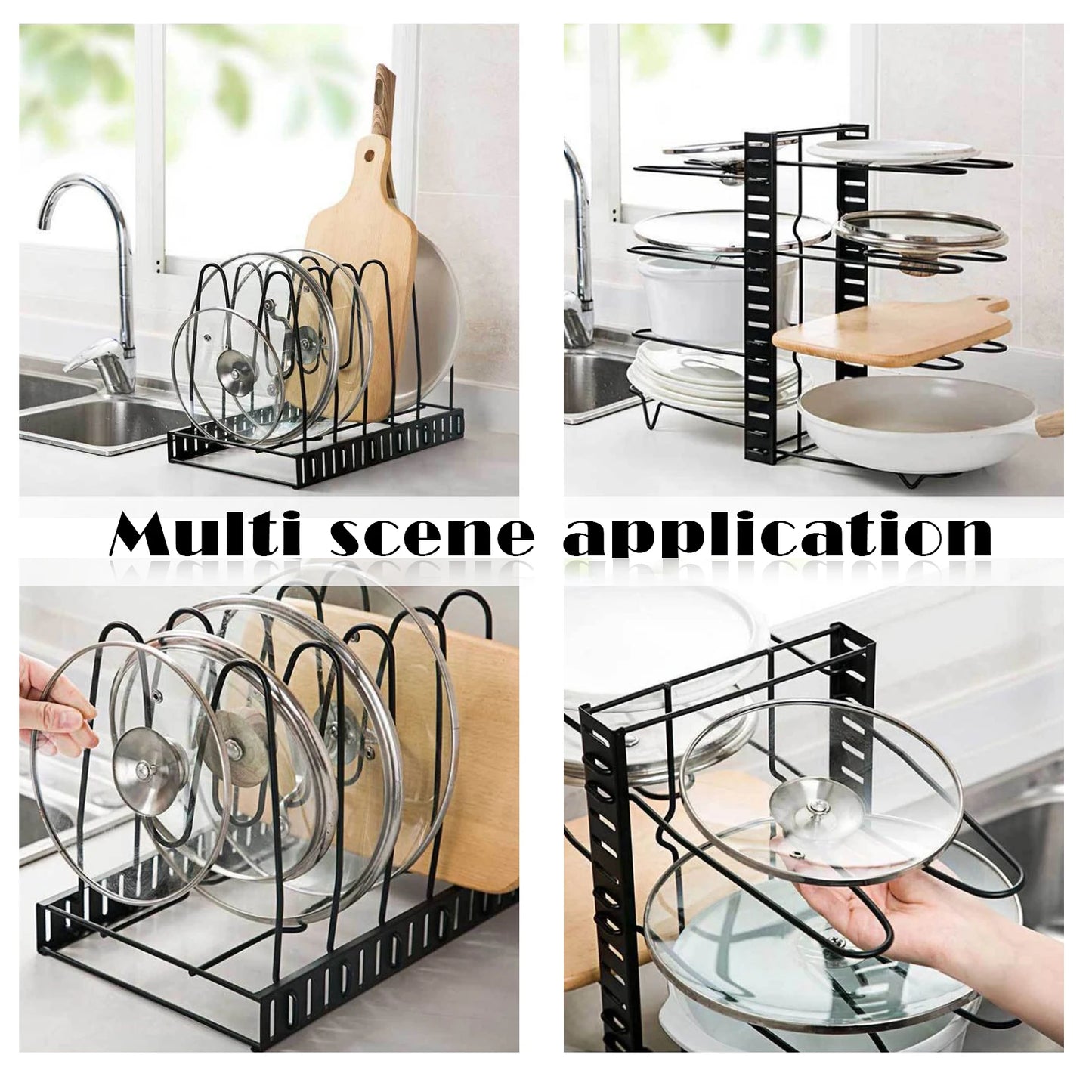 8-Tier Duty Pot Rack Organizer Durable Metal Space-saving Cabinet Holder