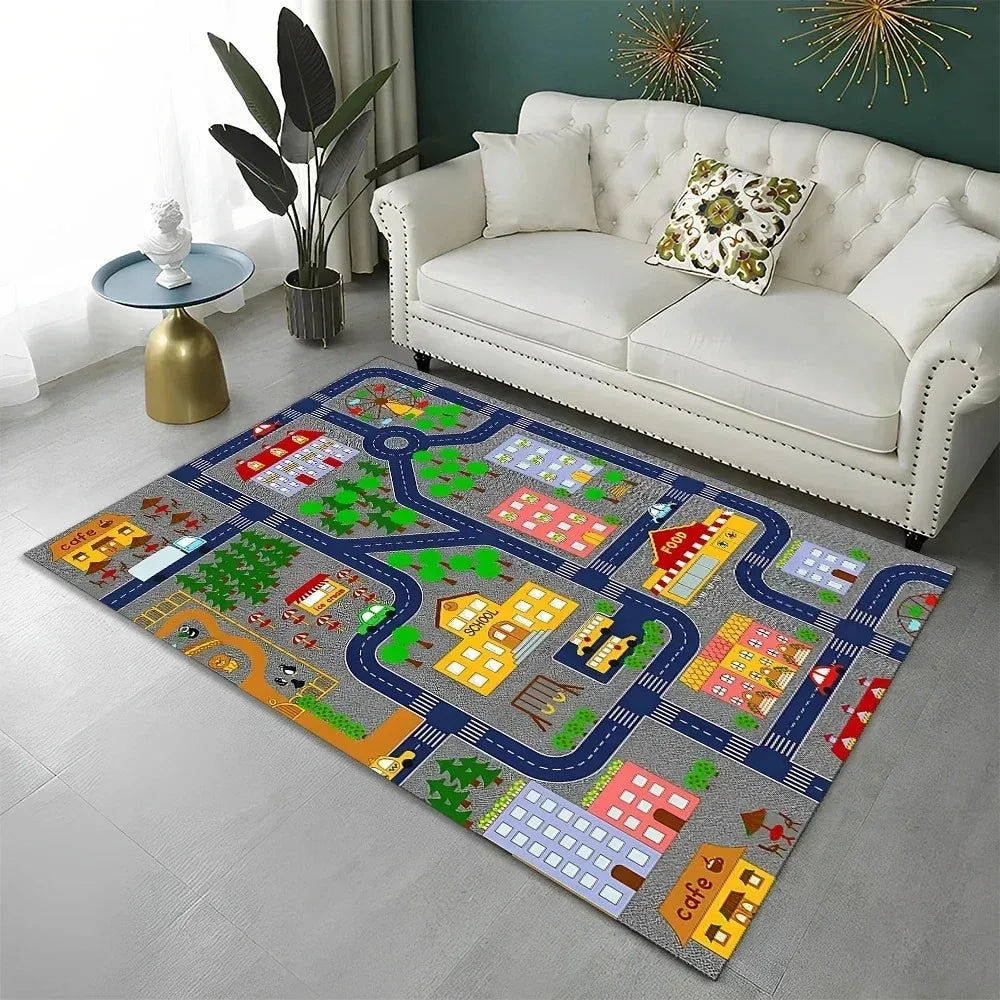 Highway City Child Playmat Traffic Playroom Carpet Rug for Home Living Room Bedroom Doormat Decor,Area Rugs Non-slip Floor Mat