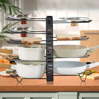 8-Tier Duty Pot Rack Organizer Durable Metal Space-saving Cabinet Holder
