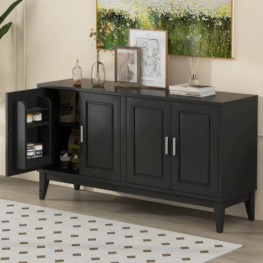 Storage Cabinet 4 Doors with Adjustable Shelves,Black Organizer